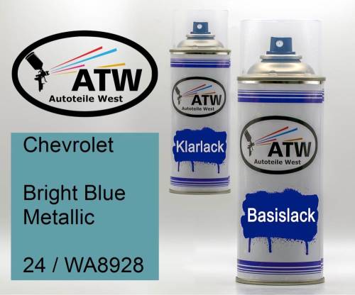 Chevrolet, Bright Blue Metallic, 24 / WA8928: 400ml Sprühdose + 400ml Klarlack - Set, von ATW Autoteile West.